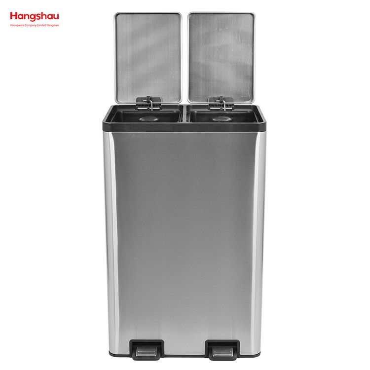 Hangsahu 60 Liter / 16 Gallonen Rechteckige Freisprechfreak-Doppelfach-Recycling-Küchenstufe Müll mit weicher, schließenem Deckel, gebürstetem Edelstahl