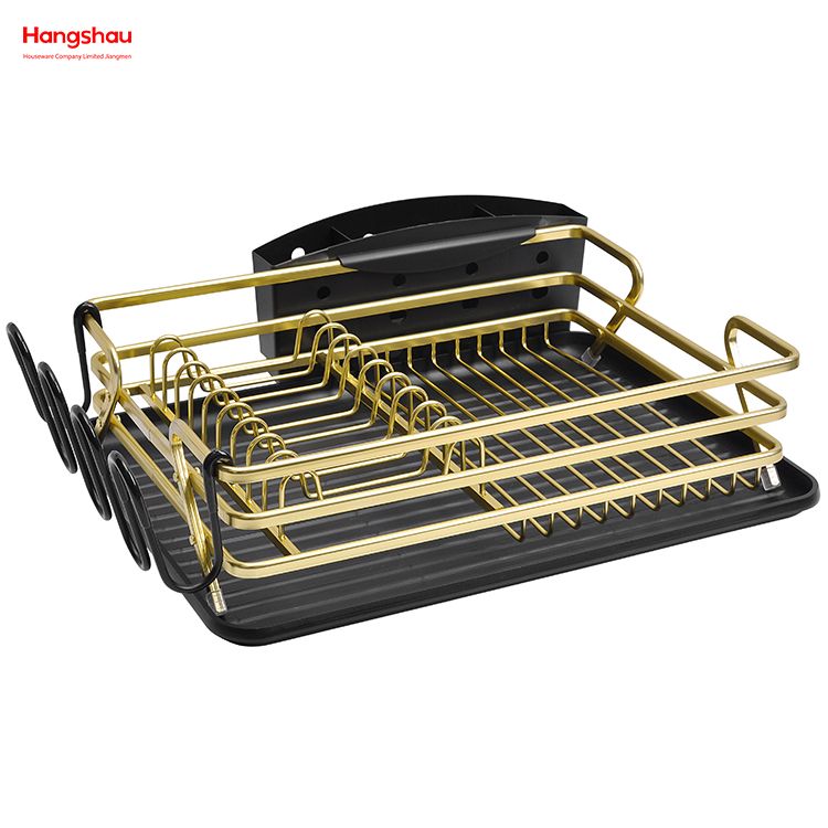 Schwarzer, goldener Geschirrständer aus Aluminiumlegierung über der Spüle, Organizer, Metall-Trocknungs-Kunststoff-Geschirrtablett-Regal, Küchenständer, Geschirrregal, Arbeitsplatten-Geschirrregal, Getränkehalter 