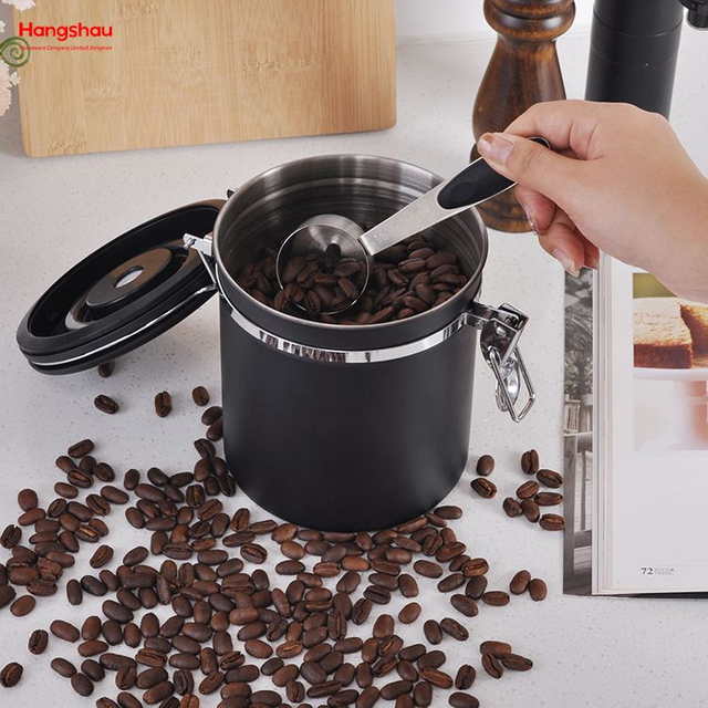 Aufbewahrungsbehälter für trockene Lebensmittel, Box, Behälter, vakuumversiegelte Aufbewahrung von Lebensmitteln, Kaffeekanister, luftdichter schwarzer Kaffeekanister aus Edelstahl