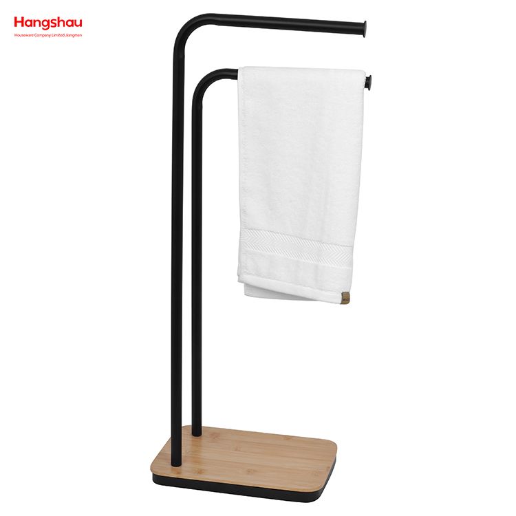 Eisen-Doppel-Tange-Handtuchregal Badezimmer Handtuchregal bodeneingehender Handtuchbambus Basis Handtuchregal