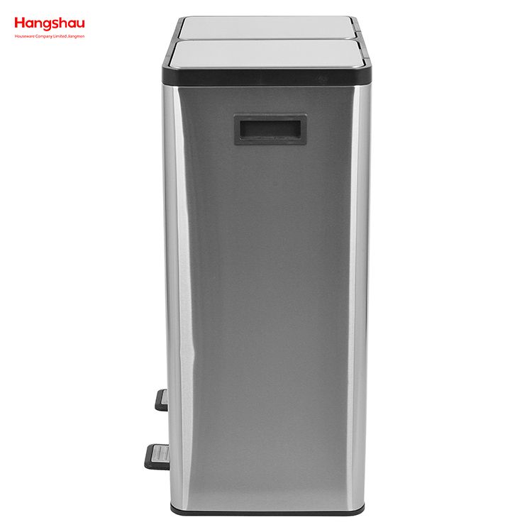 Hangsahu 60 Liter / 16 Gallonen Rechteckige Freisprechfreak-Doppelfach-Recycling-Küchenstufe Müll mit weicher, schließenem Deckel, gebürstetem Edelstahl