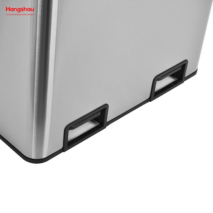 Hangsahu 60 Liter / 16 Gallonen Rechteckige Freisprechfreak-Doppelfach-Recycling-Küchenstufe Müll mit weicher, schließenem Deckel, gebürstetem Edelstahl