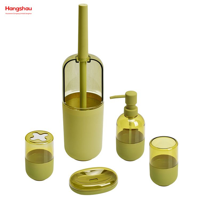 Badezimmer-Kunststoff-Mülleimer, Toilettenbürsten-Zubehör, Luxus-Set, Kunststoff-Badezimmer-Lotion-Flaschenspender, Schaumpumpe, Seifenflasche, komplett 