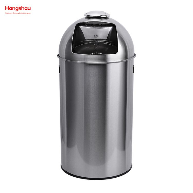 50 l abschließbarer, runder, gewölbter Edelstahl-Mülleimer für den Außenbereich (mit Inneneimer), Cafeteria-Mülleimer mit Schiebeloch, kommerzieller Mülleimer, Gemeinschaftsstraße, Straßenrand