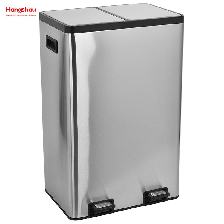 Hangsahu 60 Liter / 16 Gallonen Rechteckige Freisprechfreak-Doppelfach-Recycling-Küchenstufe Müll mit weicher, schließenem Deckel, gebürstetem Edelstahl