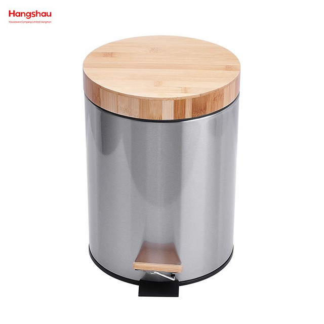 5L Treteimer mit Bambusdeckel, Mülleimer, Mülleimer, Bambusdeckel, Pulverbeschichtung für Innenmülleimer, Haushaltsstreifen, Tretabfallbehälter, Bambus-Staubbehälter 