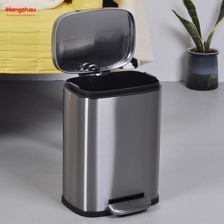 5L Basics Edelstahl-Mülleimer, rechteckig, mit Soft-Close-Funktion, Stufen-Mülleimer, Treteimer