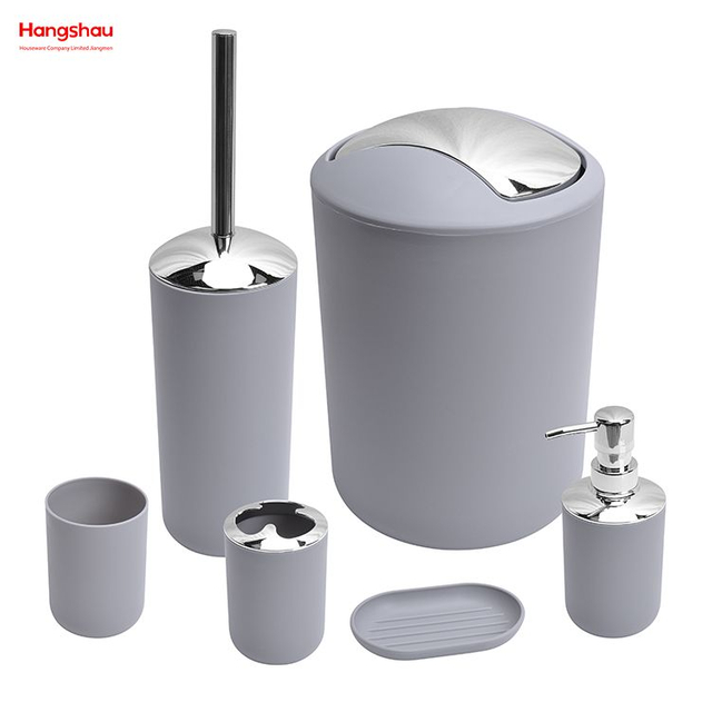 Kunststoff-Badezimmer-Lotion-Flaschenspender, Schaumpumpe, Seifenflasche, komplettes Badezimmer-Kunststoff-Mülleimer, Toilettenbürsten-Zubehör, Luxus-Set 