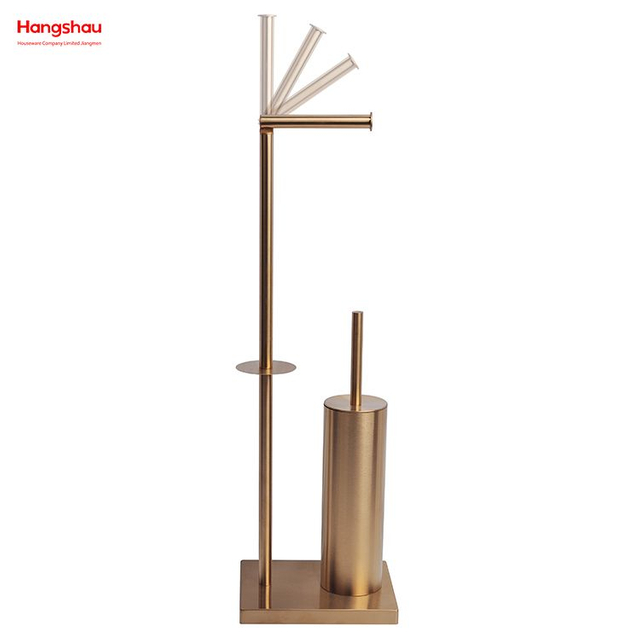 Aureate Freistehender Toilettenbürsten- und Papierhalter aus Edelstahl mit Lacksprühfunktion. Stehender Toilettenbürstenhalter aus gebürstetem und fingerabdrucksicherem Metall mit Lacksprühfunktion 