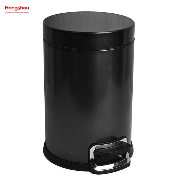 Gebürsteter und schwarzer Nickellack, gesprüht, Haushalt, Badezimmer, Edelstahl, 3 l, Pedal-Mülleimer mit Abdeckung, die sich langsam und stumm schließt, runder Mülleimer, Abfalleimer, Mülleimer