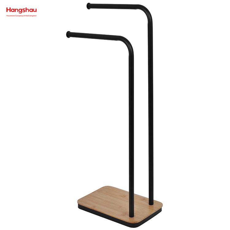 Eisen-Doppel-Tange-Handtuchregal Badezimmer Handtuchregal bodeneingehender Handtuchbambus Basis Handtuchregal