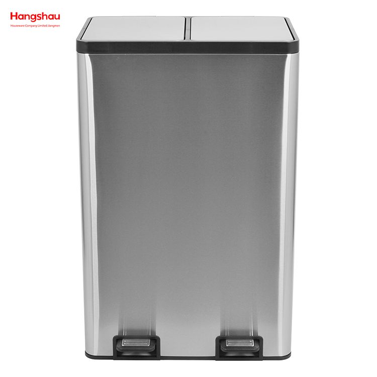 Hangsahu 60 Liter / 16 Gallonen Rechteckige Freisprechfreak-Doppelfach-Recycling-Küchenstufe Müll mit weicher, schließenem Deckel, gebürstetem Edelstahl
