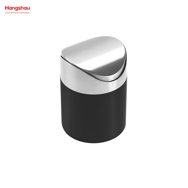 Tisch-Abfallbehälter, Metall-Abfallbehälter mit Schiebedeckel, runder Desktop-Mülleimer