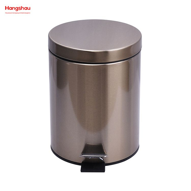 5L Edelstahl Schlafzimmer Haushalt Runde Treteimer Büro Badezimmer Einfache Mülleimer Mülleimer Runde Fuß Pedal Staub Bins