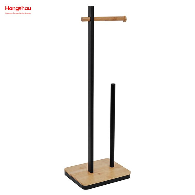 Freistehender Toilettenpapierhandtuchhalter für vertikalen, abnehmbaren Taschentuchrollenspender mit Bambus- und Metallverbundprodukten