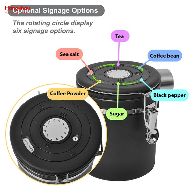 Aufbewahrungsbehälter für trockene Lebensmittel, Box, Behälter, vakuumversiegelte Aufbewahrung von Lebensmitteln, Kaffeekanister, luftdichter schwarzer Kaffeekanister aus Edelstahl