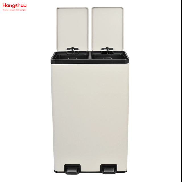 Küchenmüllbehälter Recycling zwei Fachabfälle Pedalbehälter 60 l (30 l+30 l) Rechteckiger Recyclingbehälter