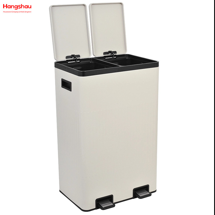 Küchenmüllbehälter Recycling zwei Fachabfälle Pedalbehälter 60 l (30 l+30 l) Rechteckiger Recyclingbehälter