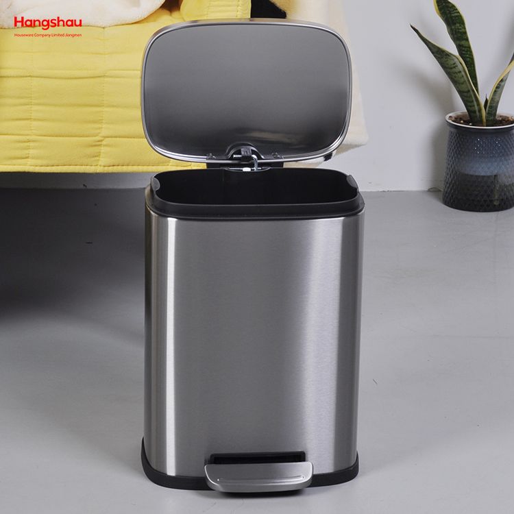 5L Basics Edelstahl-Mülleimer, rechteckig, mit Soft-Close-Funktion, Stufen-Mülleimer, Treteimer