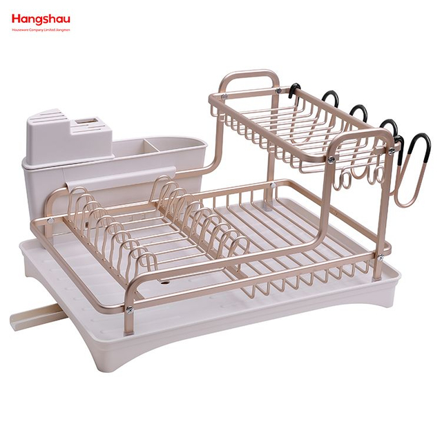 Doppeldecker Metall-Abtropfständer zum Trocknen von Geschirr, Ständer, Getränkehalter, Aufbewahrung von Küchenutensilien, Aluminiumlegierung, Geschirrständer über der Spüle, Organizer