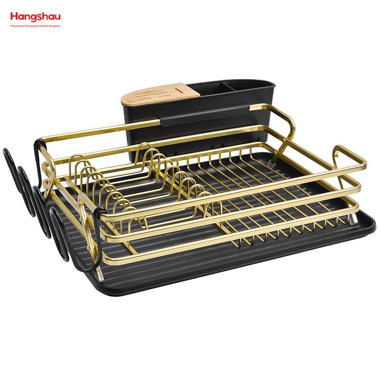 Schwarzer, goldener Geschirrständer aus Aluminiumlegierung über der Spüle, Organizer, Metall-Trocknungs-Kunststoff-Geschirrtablett-Regal, Küchenständer, Geschirrregal, Arbeitsplatten-Geschirrregal, Getränkehalter 