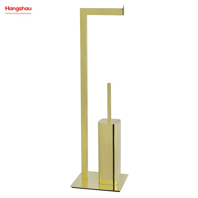 Aureate Vierkantrohr aus gebürstetem und gegen Fingerabdrücke lackiertem Metall, Toilettenbürstenhalter, freistehend, Toilettenbürste und Papierhalter aus Edelstahl, stehend 