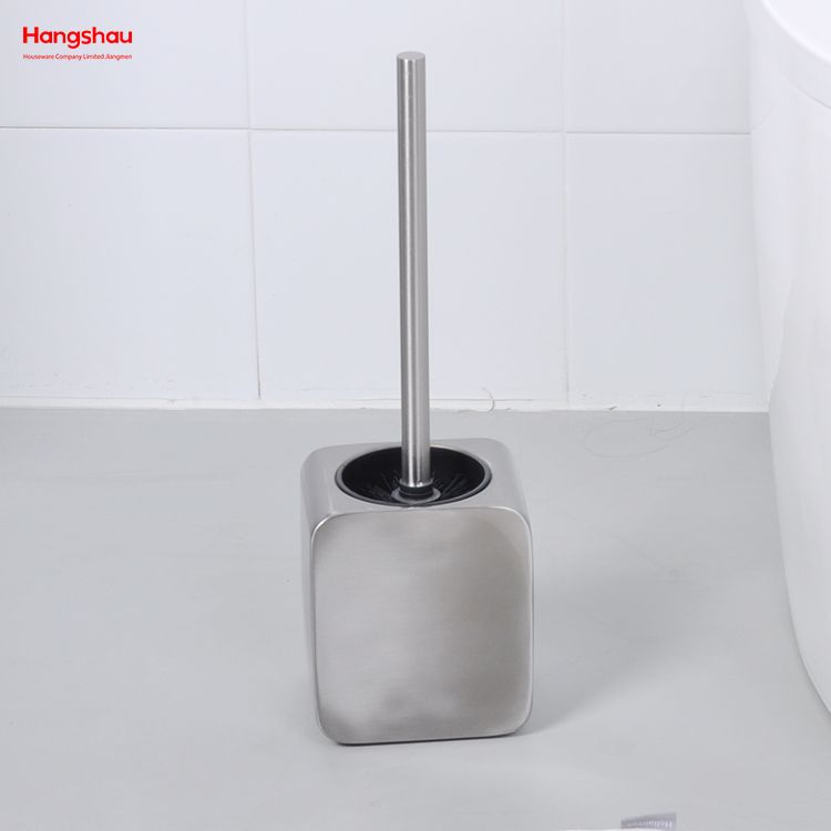 Glänzend lackiertes Edelstahl-Badezimmer-WC mit Halter, Kunststoffbürsten-Reinigungsset, quadratische Luxus-Toilettenbürste aus Metall zum Stehen 