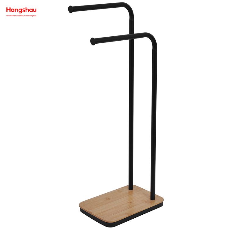 Eisen-Doppel-Tange-Handtuchregal Badezimmer Handtuchregal bodeneingehender Handtuchbambus Basis Handtuchregal