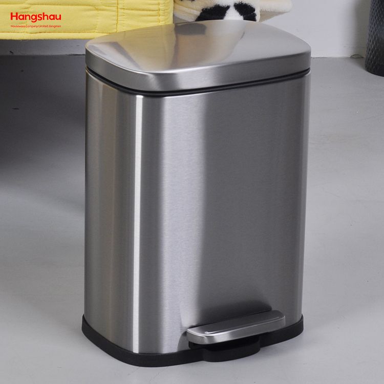 5L Basics Edelstahl-Mülleimer, rechteckig, mit Soft-Close-Funktion, Stufen-Mülleimer, Treteimer