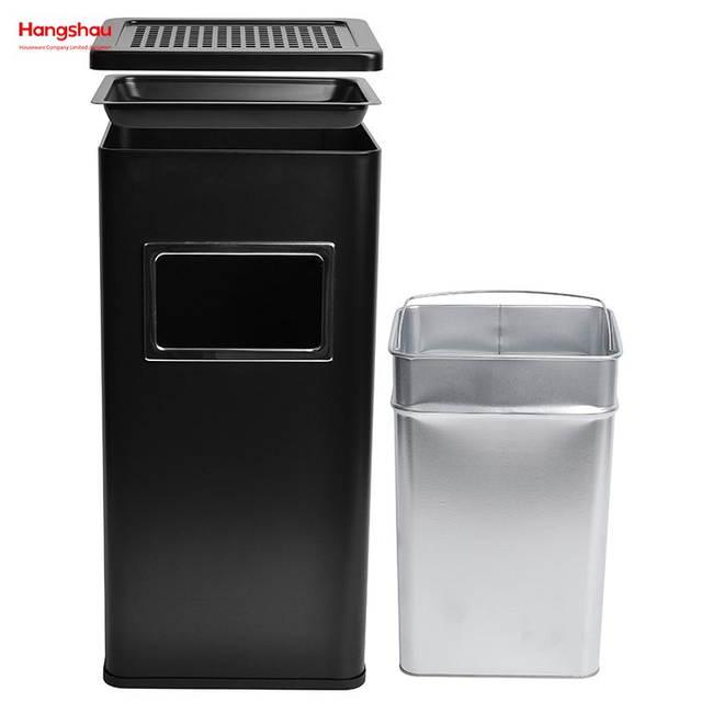 30-Liter-Aschenbecher an öffentlichen Orten, Abfallbehälter, Raucher-Edelstahl-Mülleimer, Bereichsmülleimer, rechteckiger Großhandel, quadratischer Aschenbecher, Mülleimer mit Aschenbecher in der Hotellobby 
