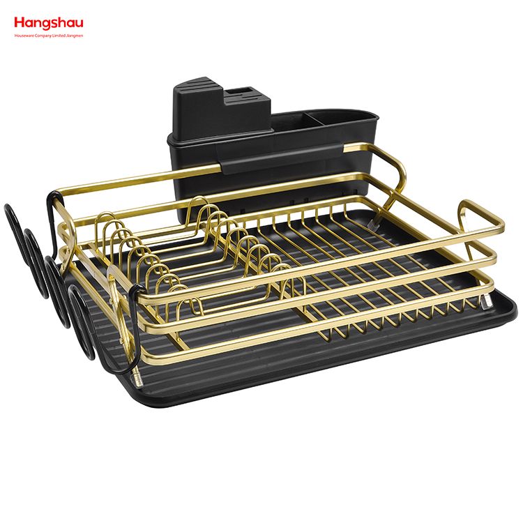 Schwarzer, goldener Geschirrständer aus Aluminiumlegierung über der Spüle, Organizer, Metall-Trocknungs-Kunststoff-Geschirrtablett-Regal, Küchenständer, Geschirrregal, Arbeitsplatten-Geschirrregal, Getränkehalter 