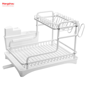 Weiße Küchenutensilien-Aufbewahrung, Aluminiumlegierung, Metall, zum Trocknen von Geschirr, Tablett, Organizer, Doppeldeck-Ständer, Geschirrständer 