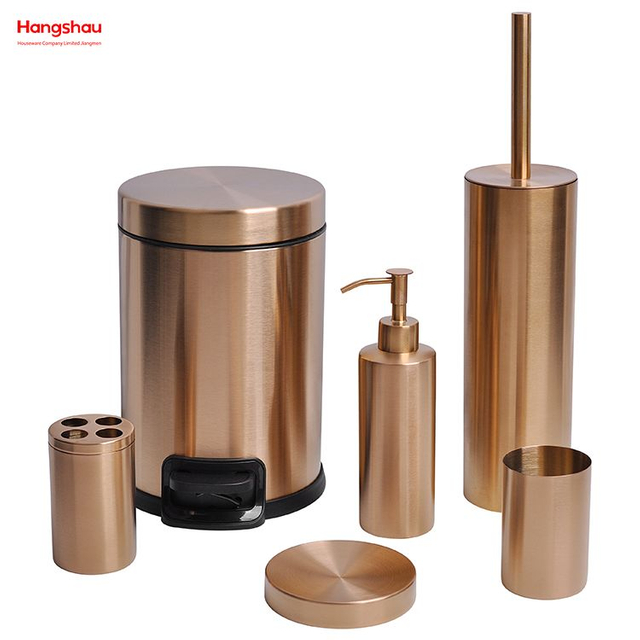 Badezimmer-Accessoires aus gebürstetem und elektronischem Roségold, luxuriöses Set, luxuriöser Familien-Seifenspender, Zahnbürstenhalter, Becher, Seifenschale, Toilettenbürstenhalter aus Keramik 