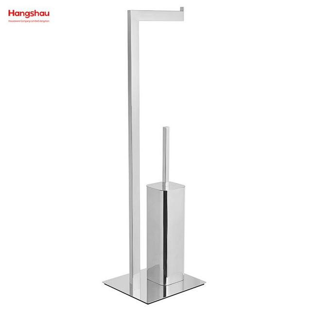 Luxuriöser, spiegelpolierender, stehender Toilettenbürstenhalter aus Metall, Vierkantrohr, freistehender Toilettenbürsten- und Papierhalter aus Edelstahl