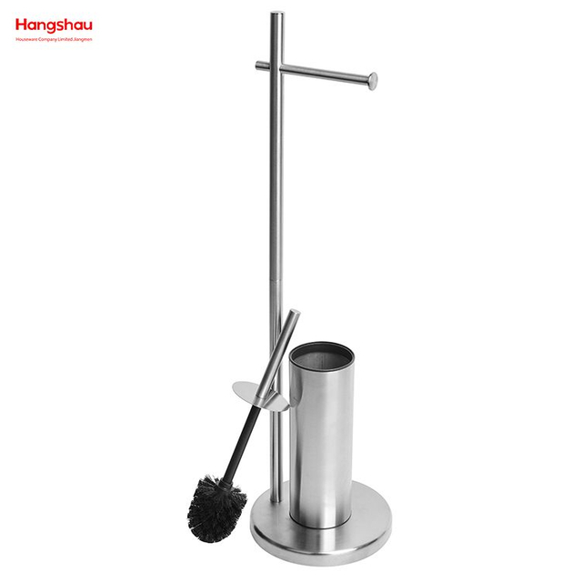 Freistehender WC-Bürsten- und Papierhalter aus mattem Metall aus Edelstahl. Stehender WC-Bürstenhalter aus Metall mit Lackspray 