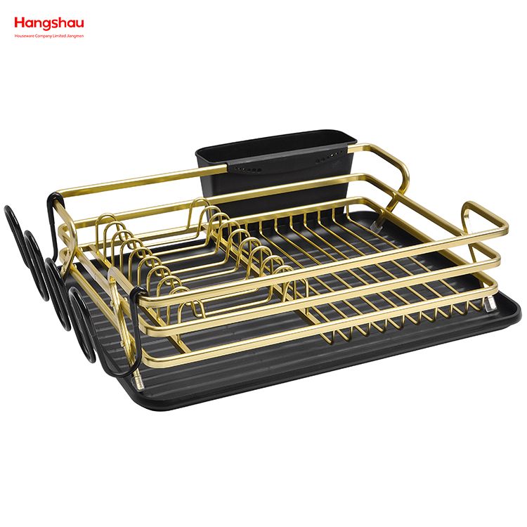 Schwarzer, goldener Geschirrständer aus Aluminiumlegierung über der Spüle, Organizer, Metall-Trocknungs-Kunststoff-Geschirrtablett-Regal, Küchenständer, Geschirrregal, Arbeitsplatten-Geschirrregal, Getränkehalter 