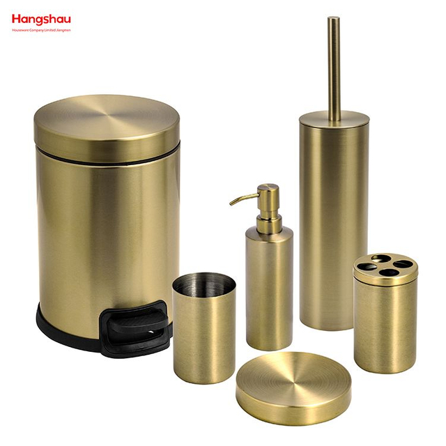 Gebürsteter und goldener Lackspray, luxuriöser Familien-Seifenspender, Zahnbürstenhalter, Becher, Seifenschale, Toilettenbürstenhalter, Keramik-Badezimmer-Accessoires, Luxus-Set